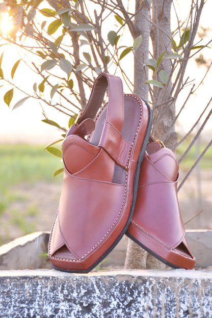 Premium Handcrafted Rust Brown Kaptaan Leather Peshawari Chappal