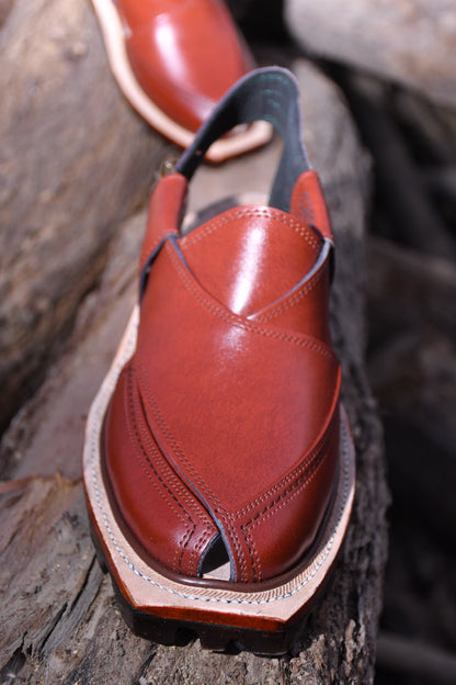 Elegant Handcrafted Tan-Brown Norozi Chappals