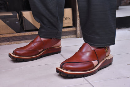 Elegant Handcrafted Tan-Brown Norozi Chappals