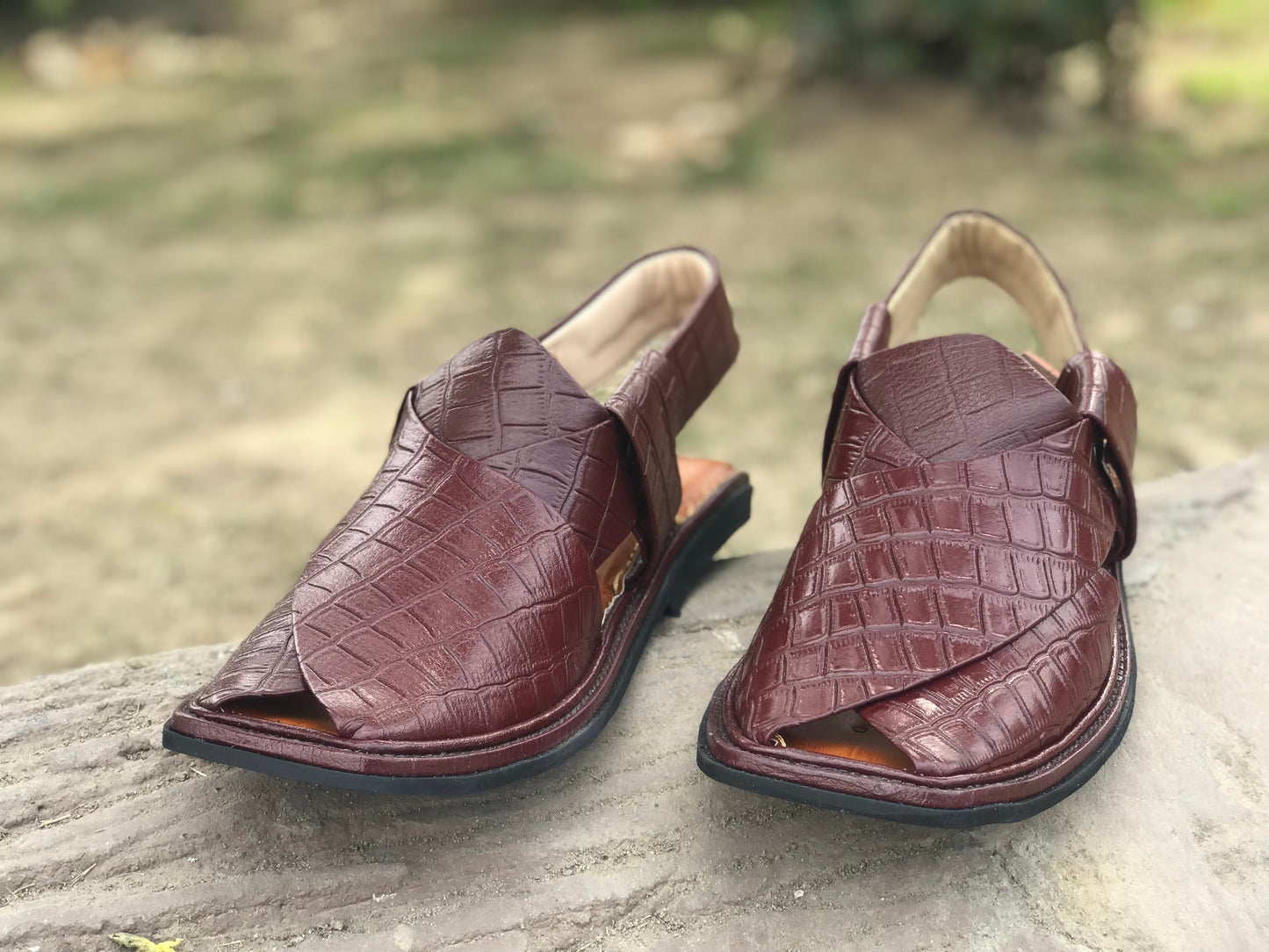 Brown Reddish Crocodile Peshawari Chappals