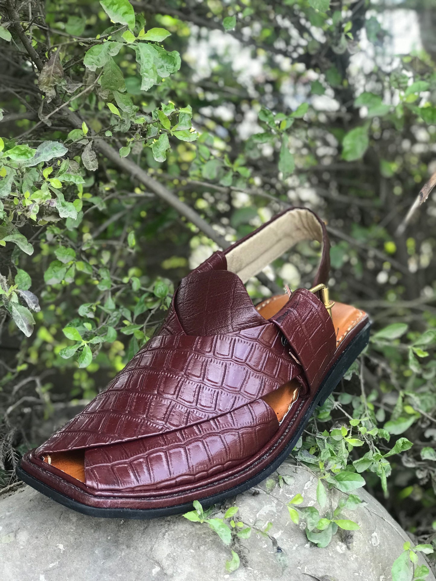 Brown Reddish Crocodile Peshawari Chappals