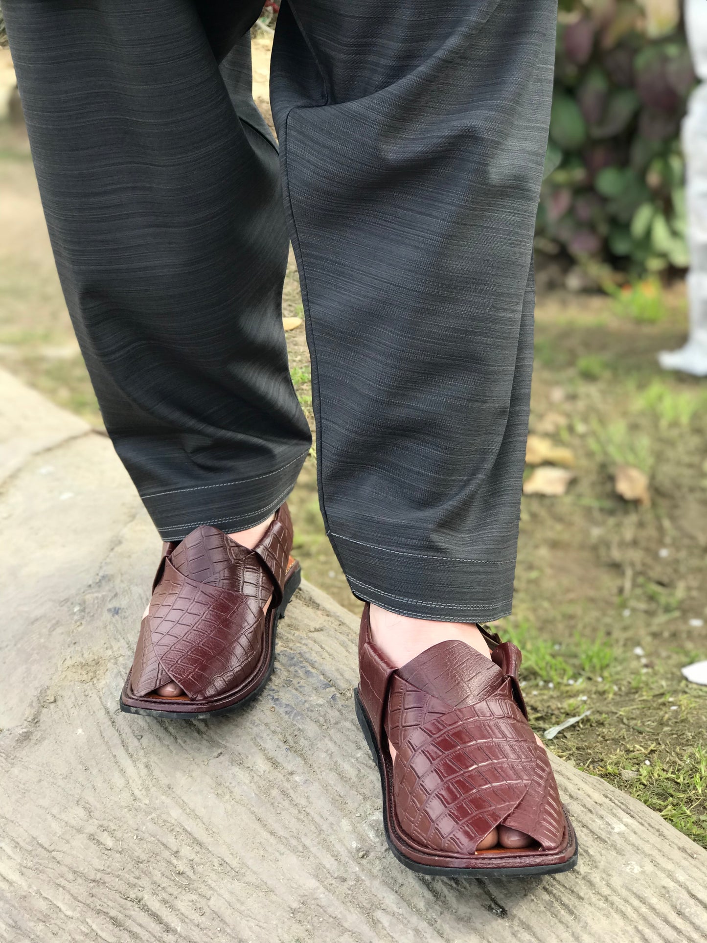 Brown Reddish Crocodile Peshawari Chappals